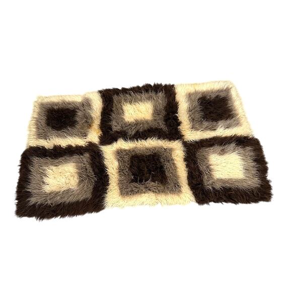 Flokati A. Kokkinos Greek Rug MidCentury Geometric Square 41"x73" RARE!